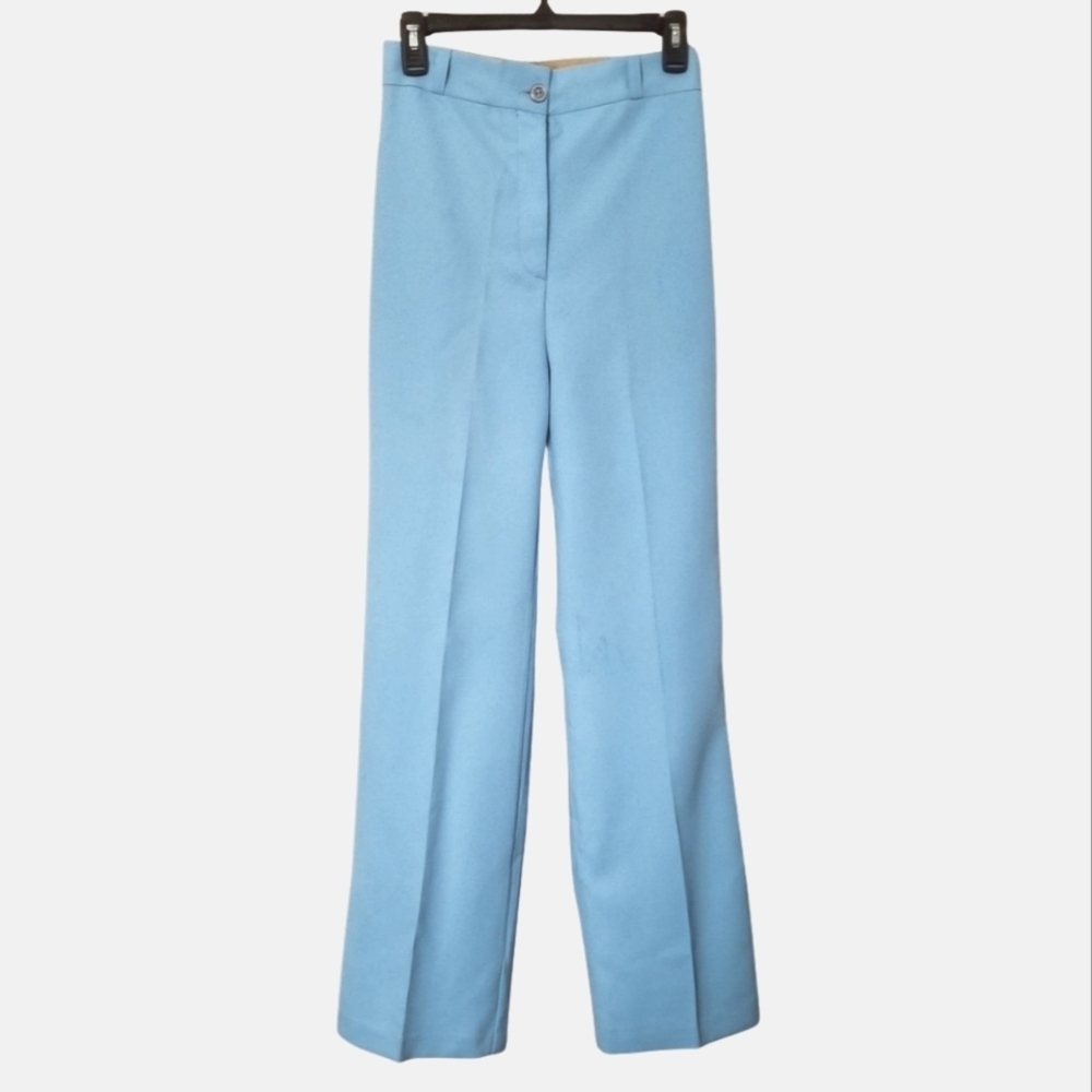 🇨🇦 70s Vintage High Rise Tailored Baby Blue Pants Made in Canada Size Small